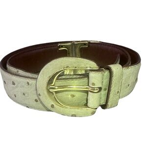 Stefano Piazza Luxury Italy Leather Ostrich Belt Cream Color Gold Accents 35.25